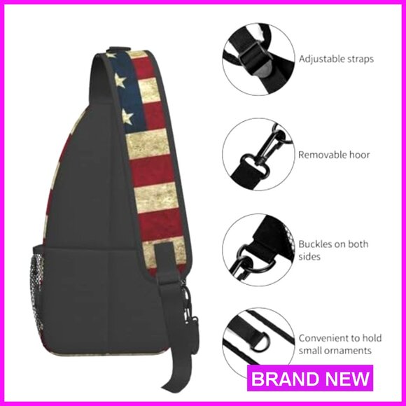 Vintage American Flag Sling Backpack Crossbody Bag Adjustable Daypack main image 6